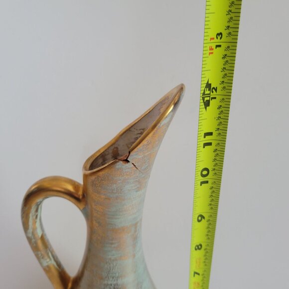 Vintage Stangl Pottery Antiqua Gold Decorative Pitcher Vase With Handle & Cra - Picture 6 of 6